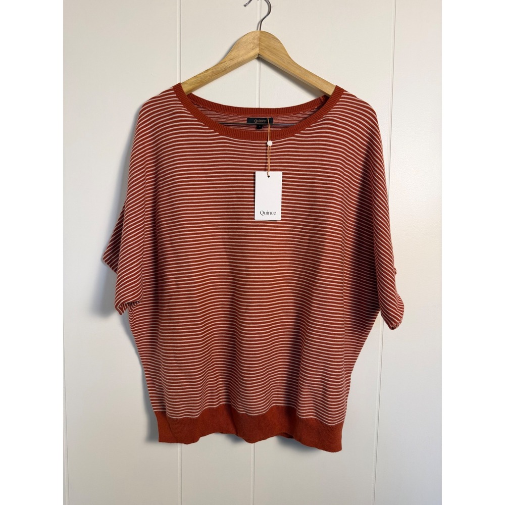 Quince Dolman Sweater L Spiced Clay Orange Mini Stripe Cotton Cashmere Blend NWT